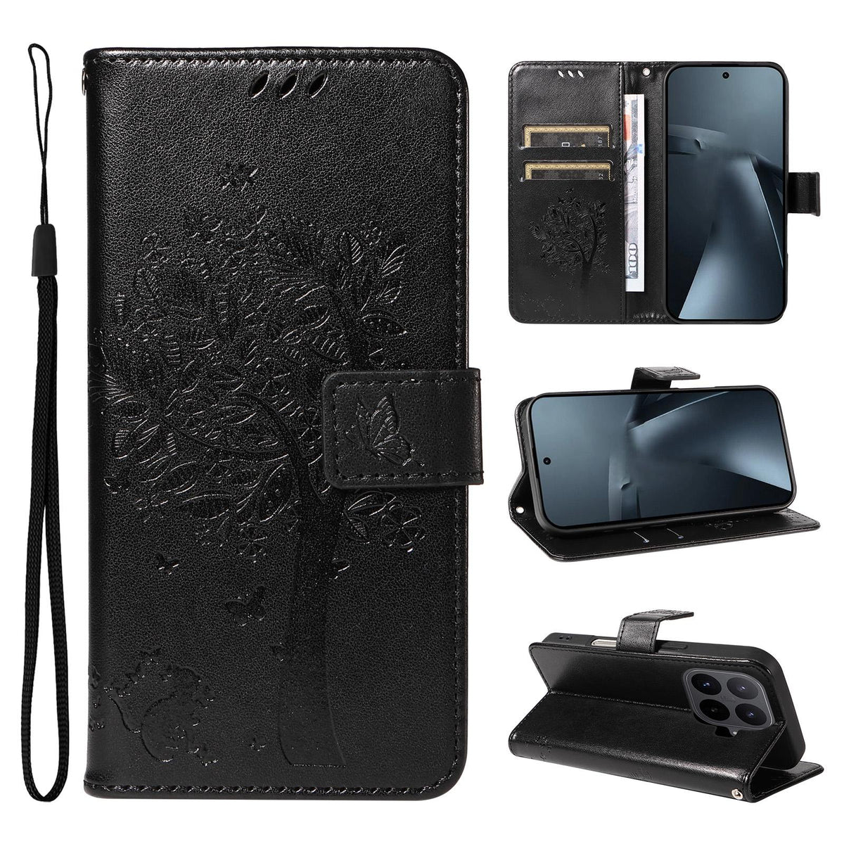 For Xiaomi 17T Pro 5G Global Tree & Cat Embossed Pattern Flip Leather Phone Case - Black - EDA006653814J