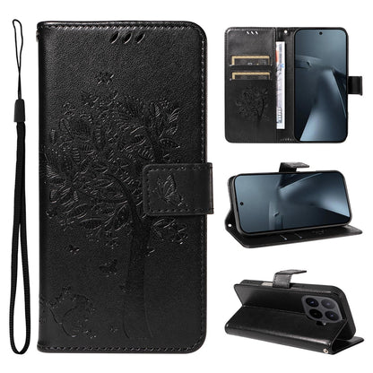 For Xiaomi 17T Pro 5G Global Tree & Cat Embossed Pattern Flip Leather Phone Case - Black - EDA006653814J