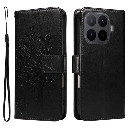 For Xiaomi 17T Pro 5G Global Tree & Cat Embossed Pattern Flip Leather Phone Case - Black - EDA006653814J