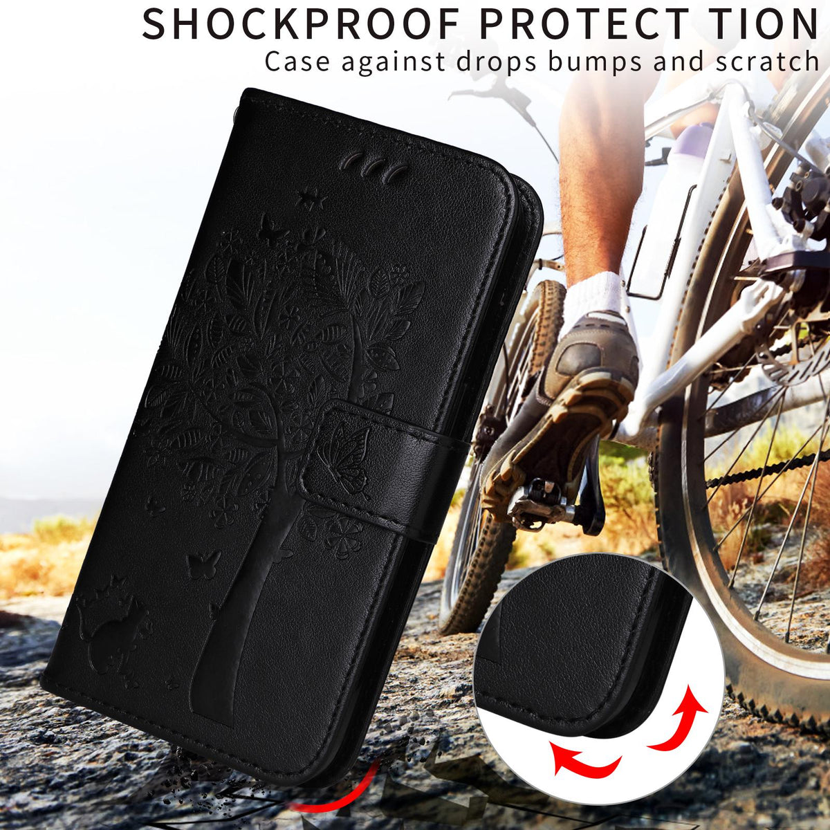 For Xiaomi 17T Pro 5G Global Tree & Cat Embossed Pattern Flip Leather Phone Case - Black - EDA006653814J