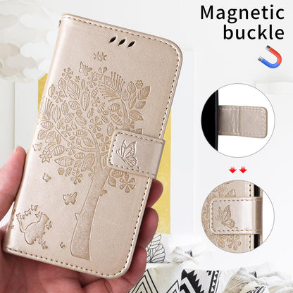 For Xiaomi 17T Pro 5G Global Tree & Cat Embossed Pattern Flip Leather Phone Case - Gold - EDA006653814K