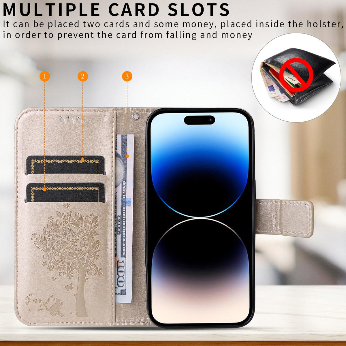 For Xiaomi 17T Pro 5G Global Tree & Cat Embossed Pattern Flip Leather Phone Case - Gold - EDA006653814K