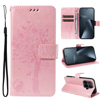 For Xiaomi 17T Pro 5G Global Tree & Cat Embossed Pattern Flip Leather Phone Case - Rose Gold - EDA006653814L