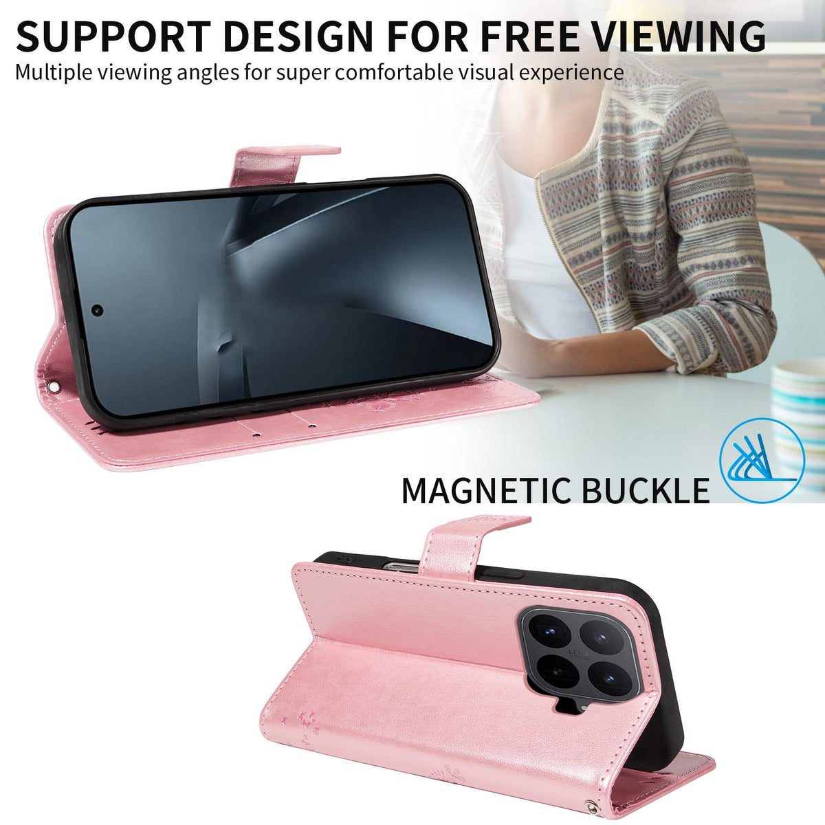 For Xiaomi 17T Pro 5G Global Tree & Cat Embossed Pattern Flip Leather Phone Case - Rose Gold - EDA006653814L