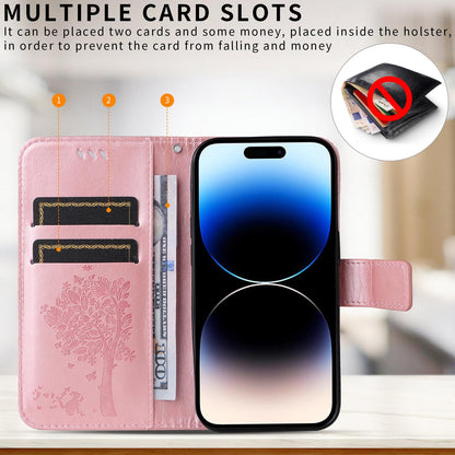 For Xiaomi 17T Pro 5G Global Tree & Cat Embossed Pattern Flip Leather Phone Case - Rose Gold - EDA006653814L