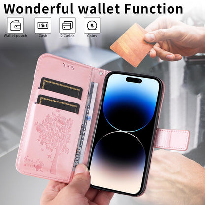 For Xiaomi 17T Pro 5G Global Tree & Cat Embossed Pattern Flip Leather Phone Case - Rose Gold - EDA006653814L