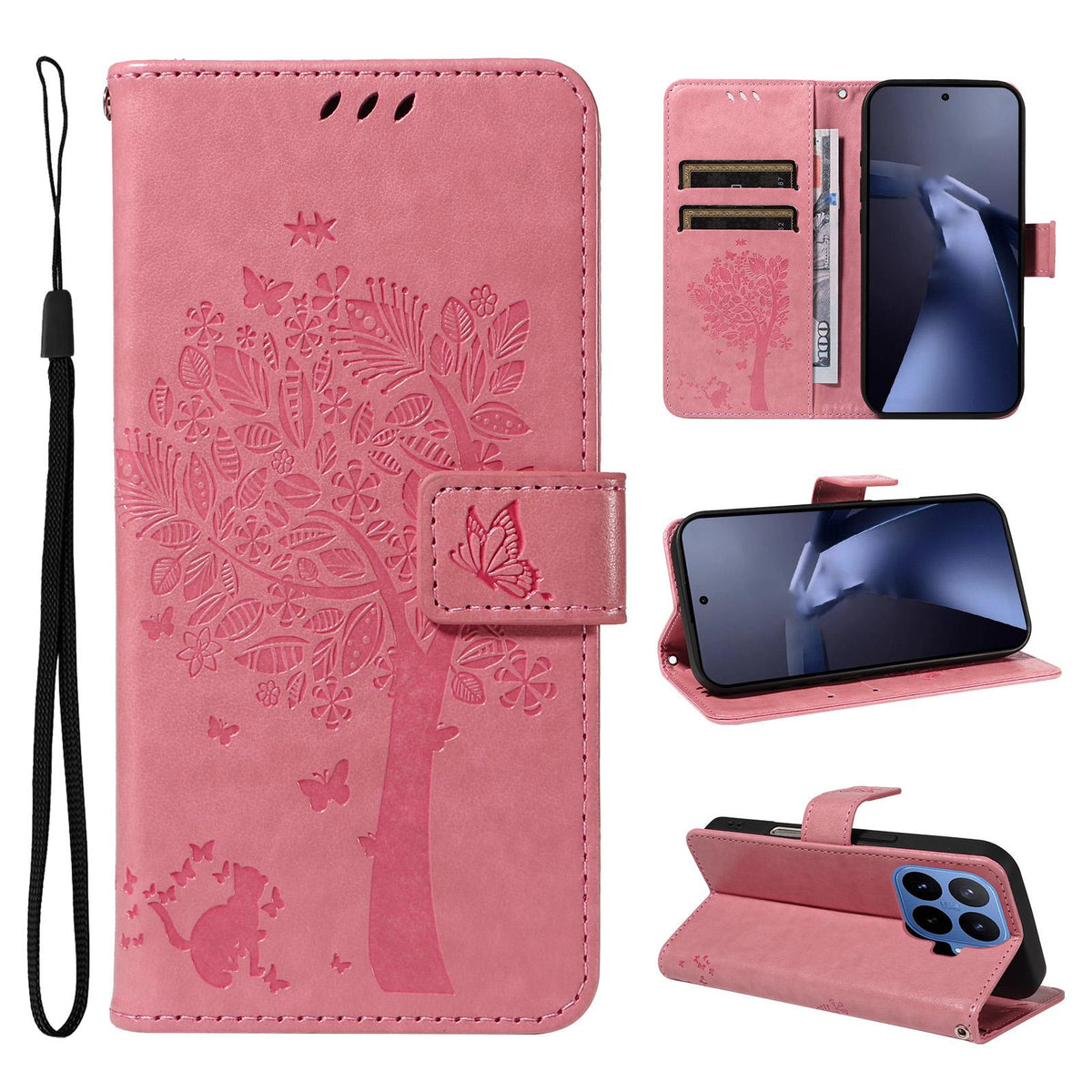 For Xiaomi 17T 5G Global Tree & Cat Embossed Pattern Flip Leather Phone Case - Pink - EDA006653815A