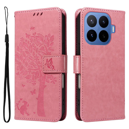 For Xiaomi 17T 5G Global Tree & Cat Embossed Pattern Flip Leather Phone Case - Pink - EDA006653815A