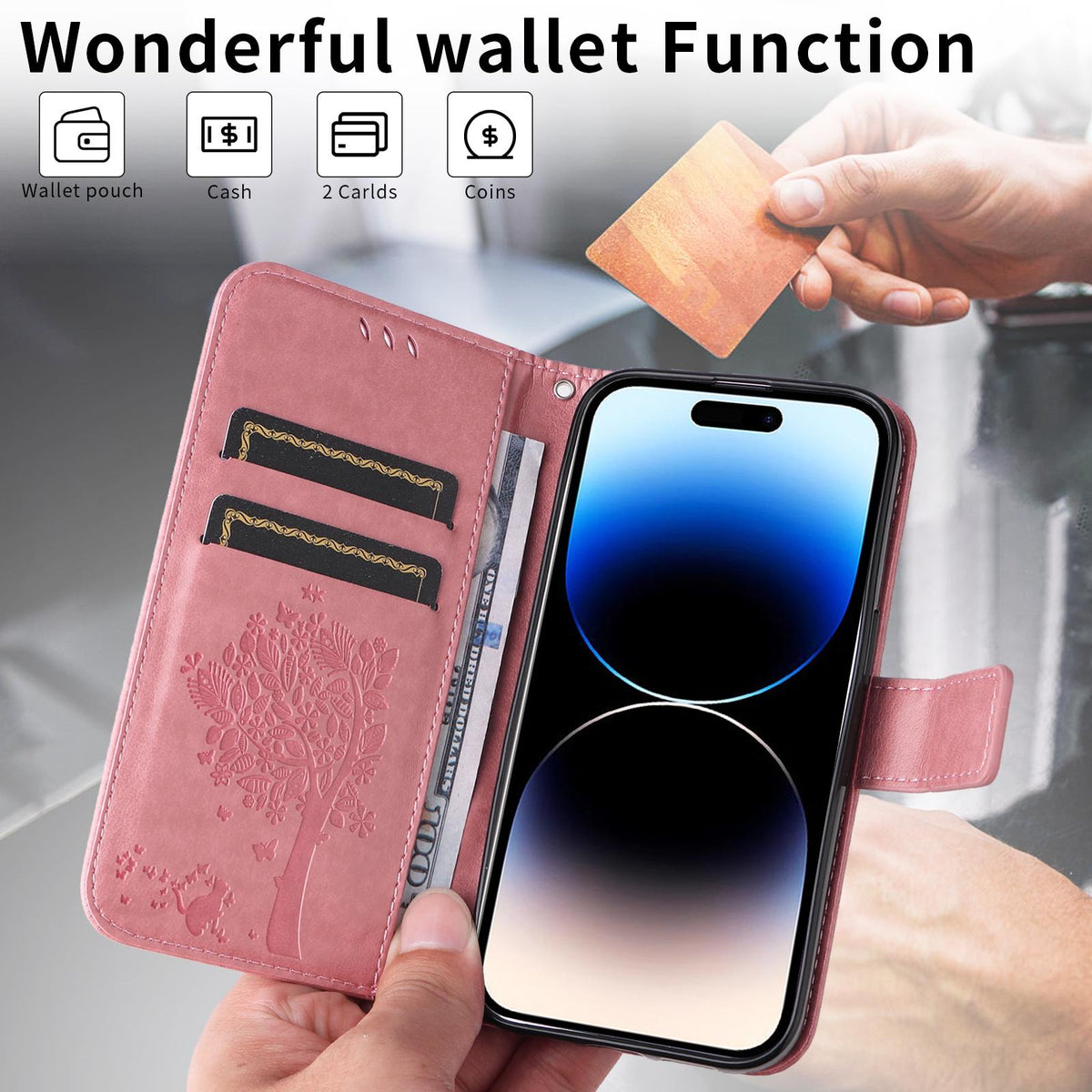 For Xiaomi 17T 5G Global Tree & Cat Embossed Pattern Flip Leather Phone Case - Pink - EDA006653815A
