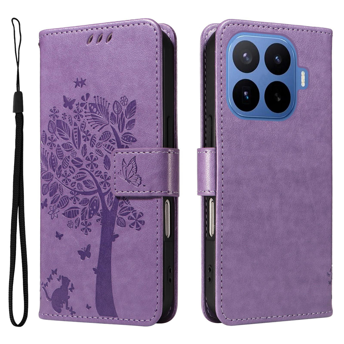 For Xiaomi 17T 5G Global Tree & Cat Embossed Pattern Flip Leather Phone Case - Light Purple - EDA006653815C