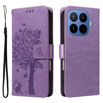 For Xiaomi 17T 5G Global Tree & Cat Embossed Pattern Flip Leather Phone Case - Light Purple - EDA006653815C