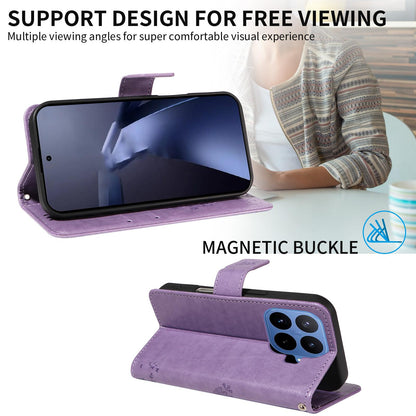 For Xiaomi 17T 5G Global Tree & Cat Embossed Pattern Flip Leather Phone Case - Light Purple - EDA006653815C