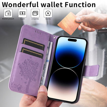 For Xiaomi 17T 5G Global Tree & Cat Embossed Pattern Flip Leather Phone Case - Light Purple - EDA006653815C