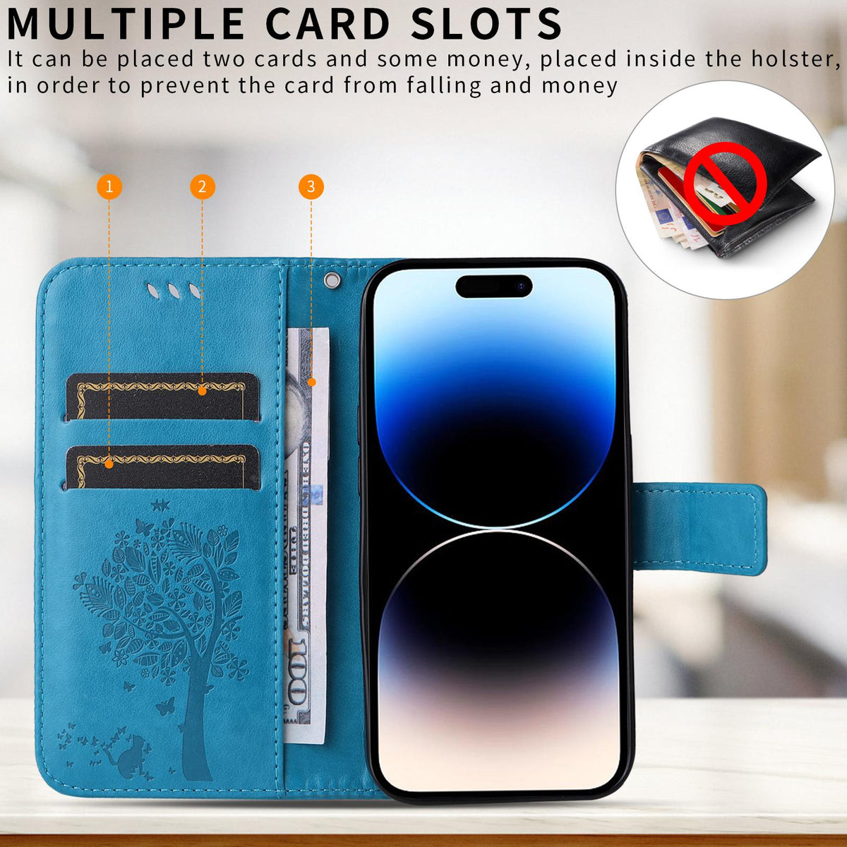 For Xiaomi 17T 5G Global Tree & Cat Embossed Pattern Flip Leather Phone Case - Blue - EDA006653815D