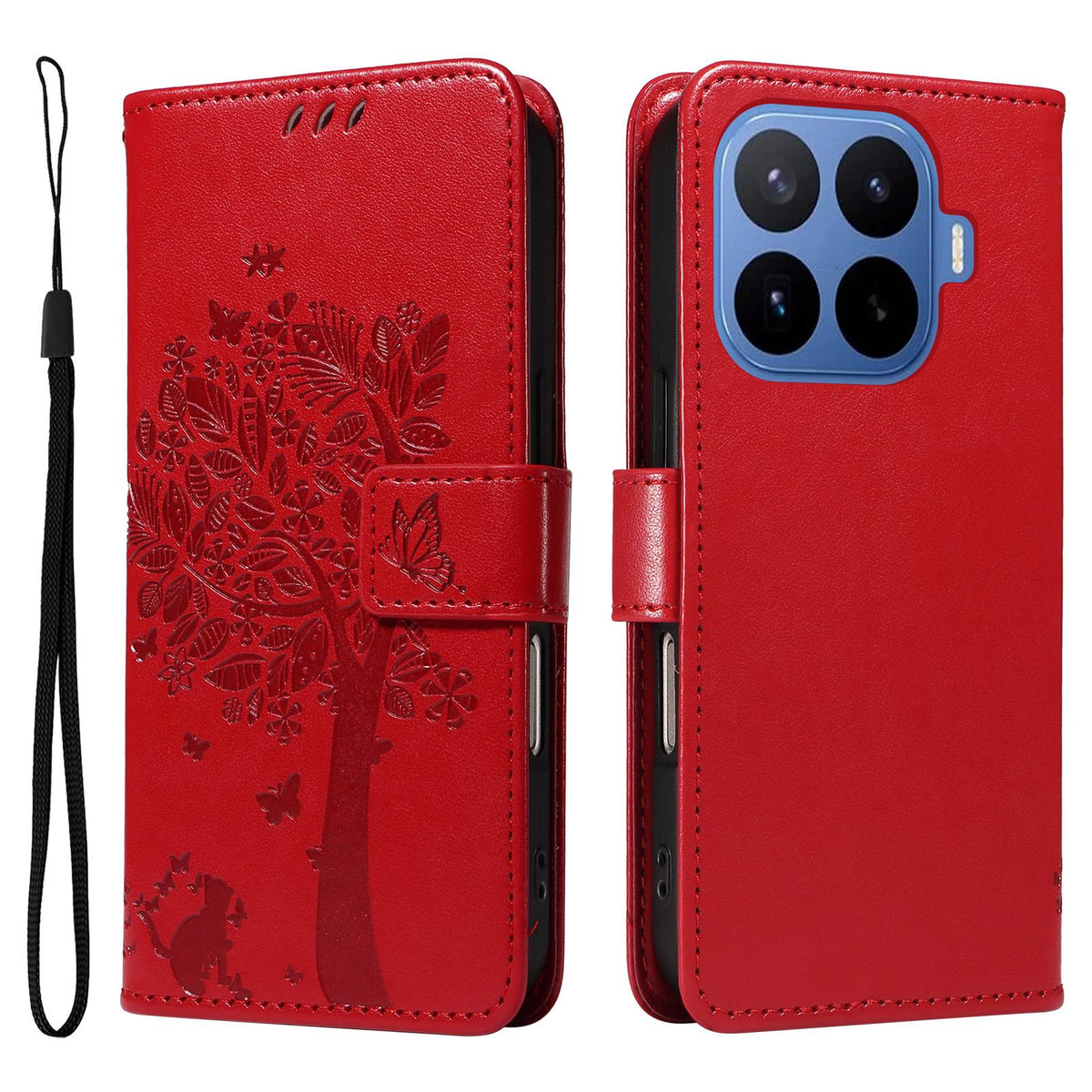 For Xiaomi 17T 5G Global Tree & Cat Embossed Pattern Flip Leather Phone Case - Red - EDA006653815G
