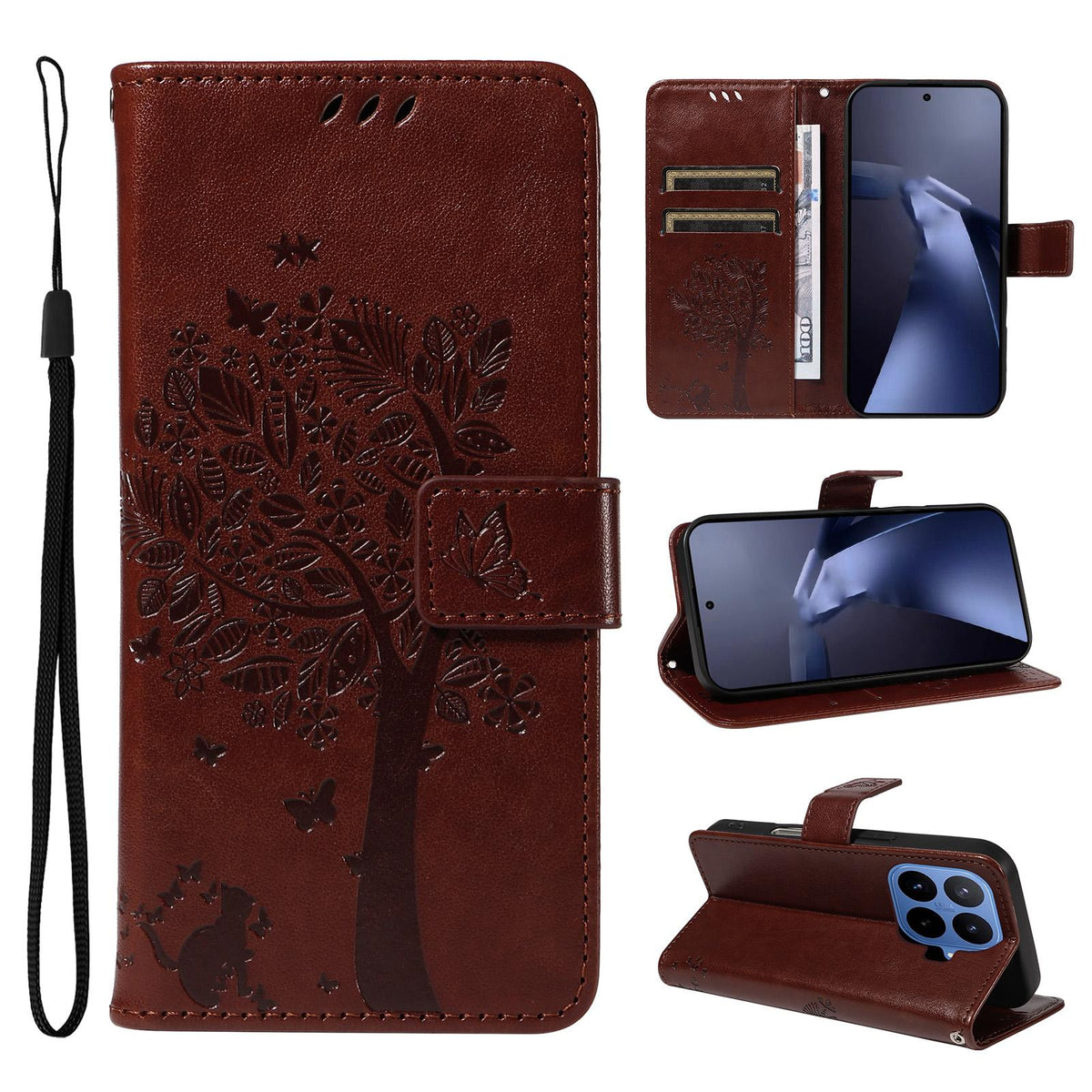 For Xiaomi 17T 5G Global Tree & Cat Embossed Pattern Flip Leather Phone Case - Coffee - EDA006653815H