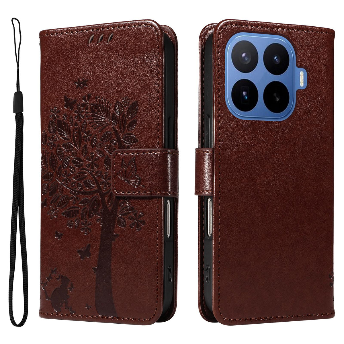 For Xiaomi 17T 5G Global Tree & Cat Embossed Pattern Flip Leather Phone Case - Coffee - EDA006653815H