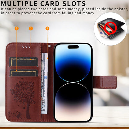 For Xiaomi 17T 5G Global Tree & Cat Embossed Pattern Flip Leather Phone Case - Coffee - EDA006653815H