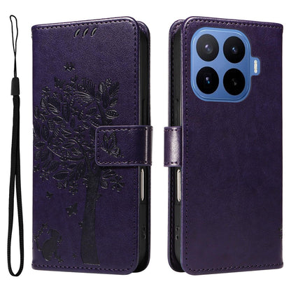 For Xiaomi 17T 5G Global Tree & Cat Embossed Pattern Flip Leather Phone Case - Purple - EDA006653815I