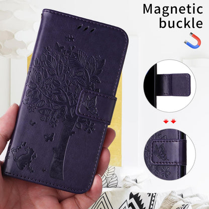 For Xiaomi 17T 5G Global Tree & Cat Embossed Pattern Flip Leather Phone Case - Purple - EDA006653815I