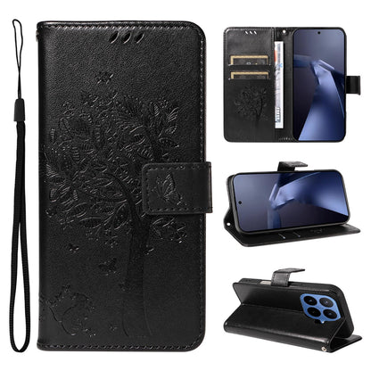 For Xiaomi 17T 5G Global Tree & Cat Embossed Pattern Flip Leather Phone Case - Black - EDA006653815J