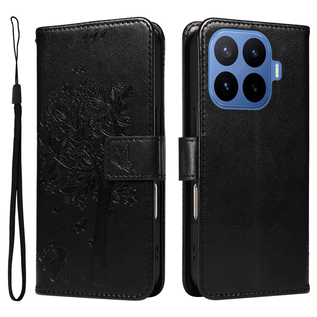For Xiaomi 17T 5G Global Tree & Cat Embossed Pattern Flip Leather Phone Case - Black - EDA006653815J