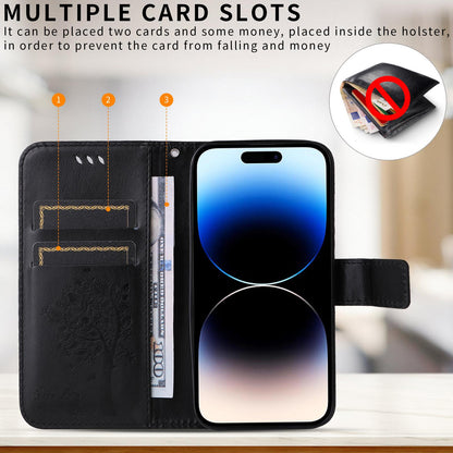 For Xiaomi 17T 5G Global Tree & Cat Embossed Pattern Flip Leather Phone Case - Black - EDA006653815J