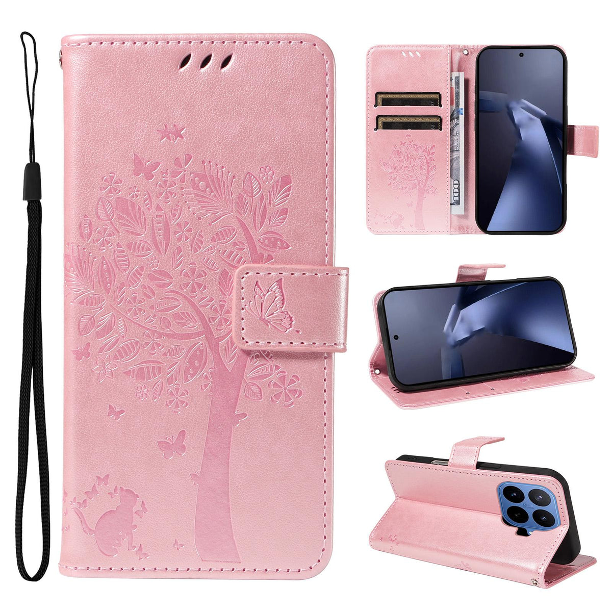 For Xiaomi 17T 5G Global Tree & Cat Embossed Pattern Flip Leather Phone Case - Rose Gold - EDA006653815L