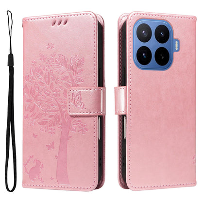 For Xiaomi 17T 5G Global Tree & Cat Embossed Pattern Flip Leather Phone Case - Rose Gold - EDA006653815L
