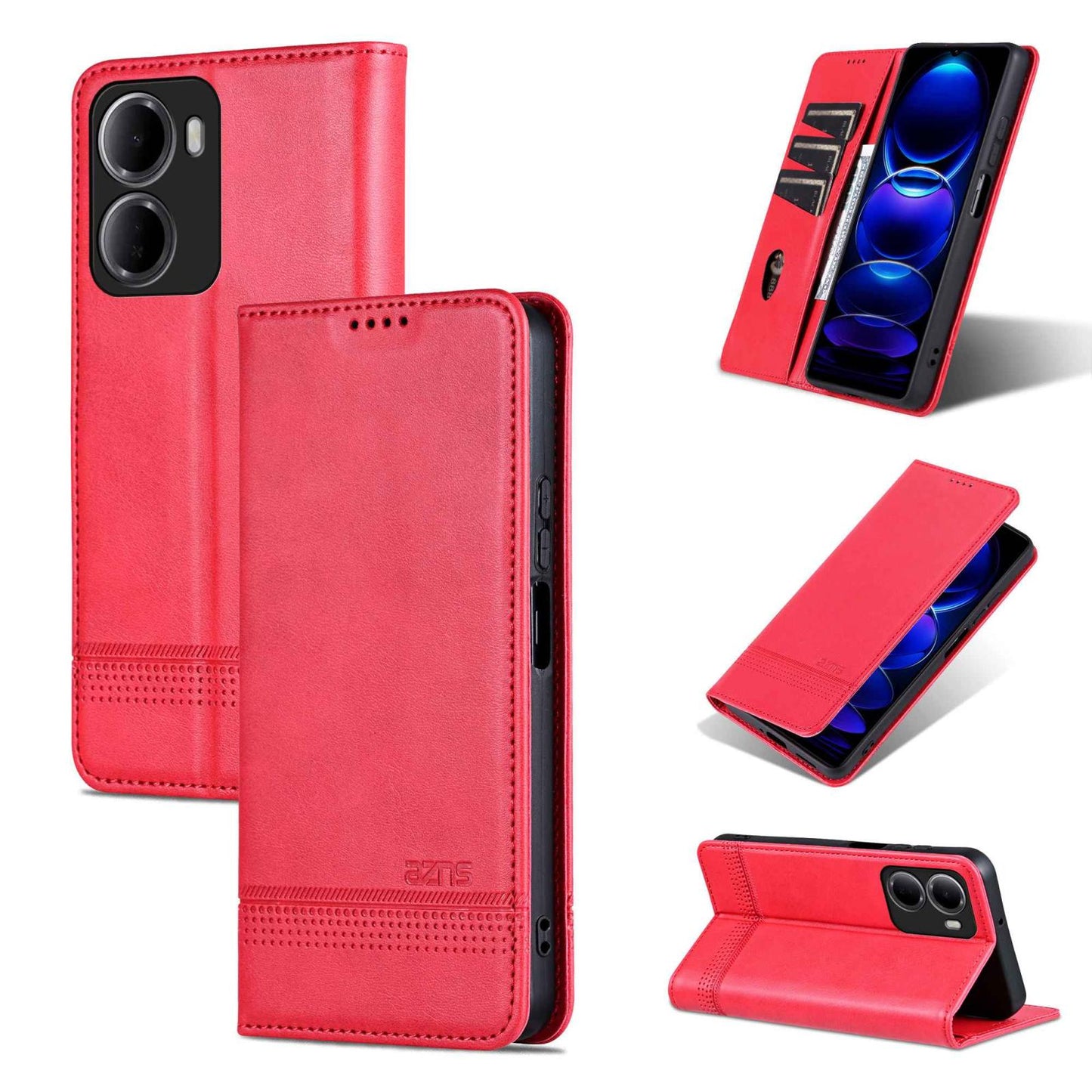 For Redmi 15a 5G AZNS Magnetic Calf Texture Flip Leather Phone Case(Red)