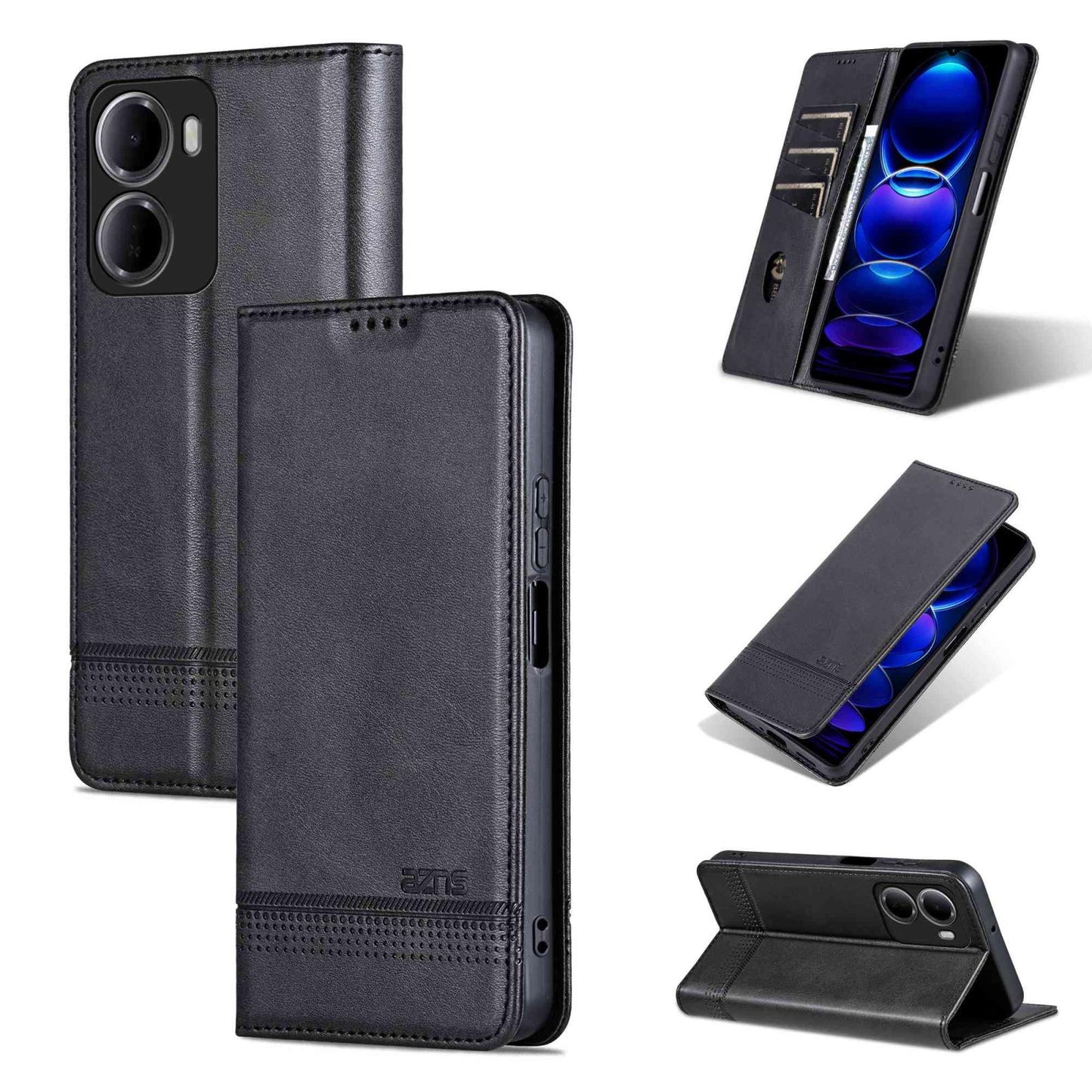 For Redmi 15a 5G AZNS Magnetic Calf Texture Flip Leather Phone Case(Black)
