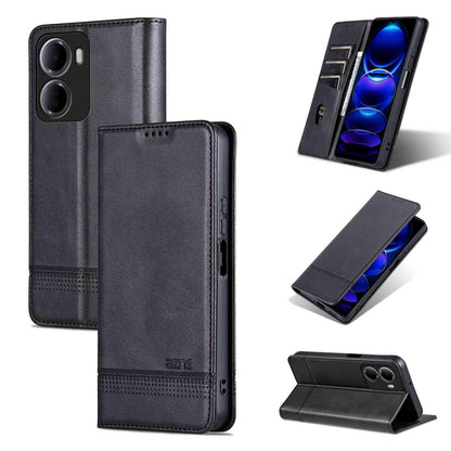 For Redmi 15a 5G AZNS Magnetic Calf Texture Flip Leather Phone Case(Black)