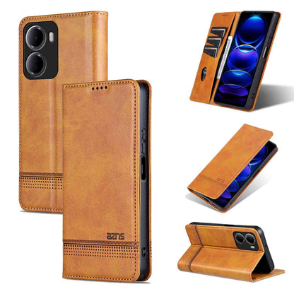 For Redmi 15a 5G AZNS Magnetic Calf Texture Flip Leather Phone Case(Light Brown)