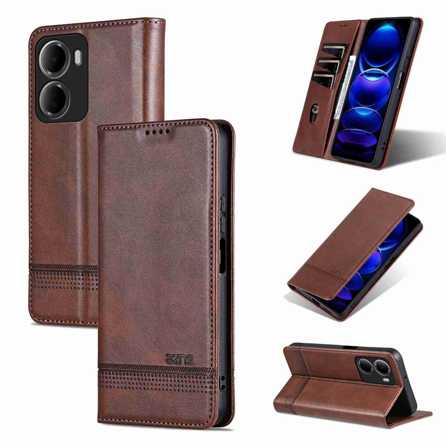 For Redmi 15a 5G AZNS Magnetic Calf Texture Flip Leather Phone Case(Dark Brown)