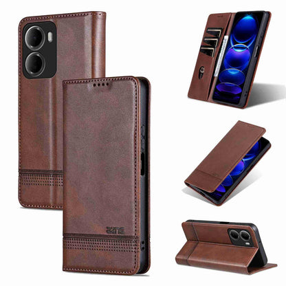 For Redmi 15a 5G AZNS Magnetic Calf Texture Flip Leather Phone Case(Dark Brown)