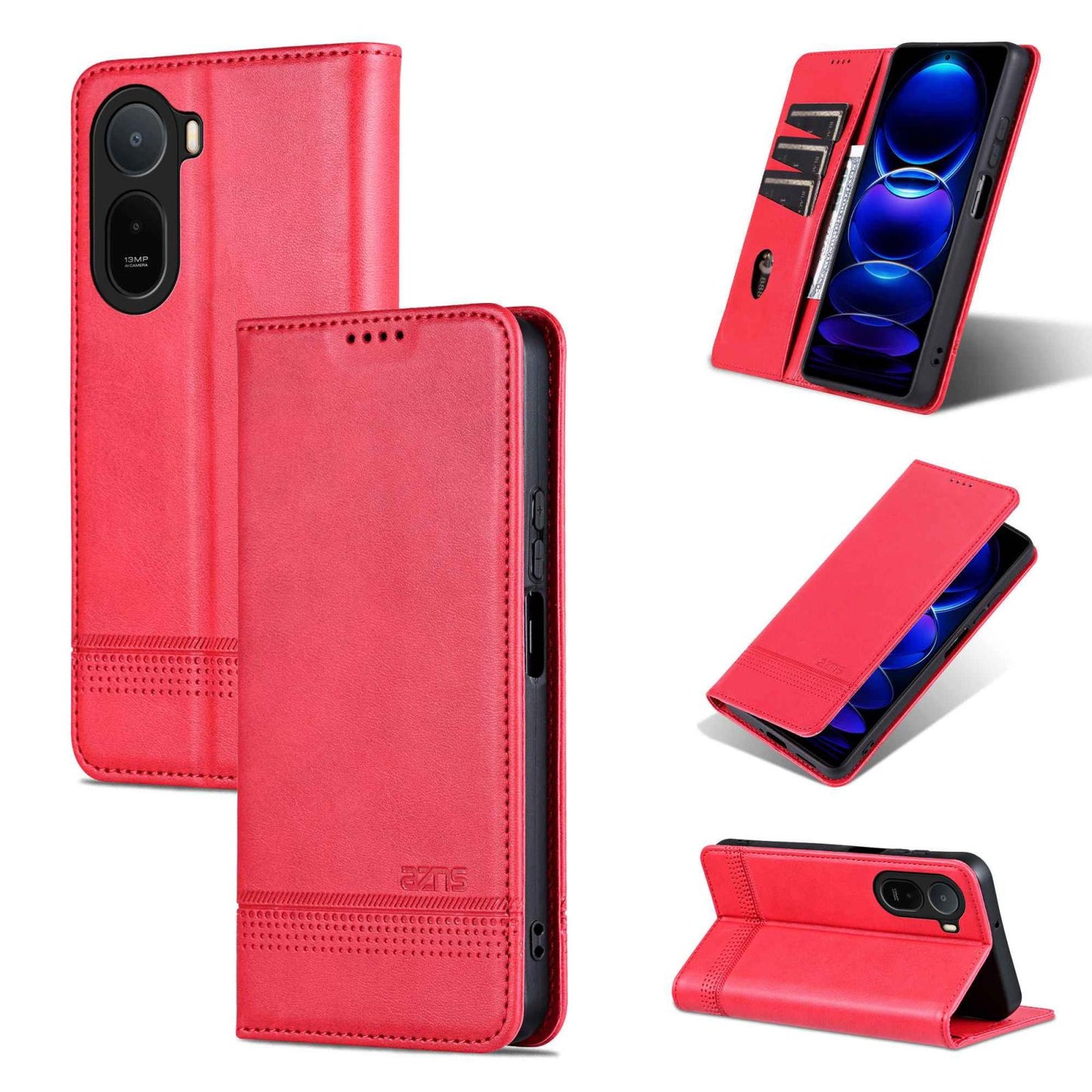 For Redmi A7 Pro 5G/4G 171mm/Poco C85x 5G AZNS Magnetic Calf Texture Flip Leather Phone Case(Red)