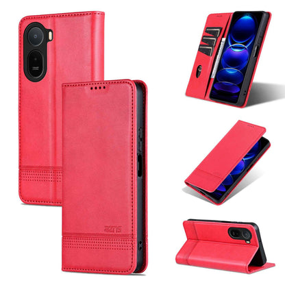For Redmi A7 Pro 5G/4G 171mm/Poco C85x 5G AZNS Magnetic Calf Texture Flip Leather Phone Case(Red)