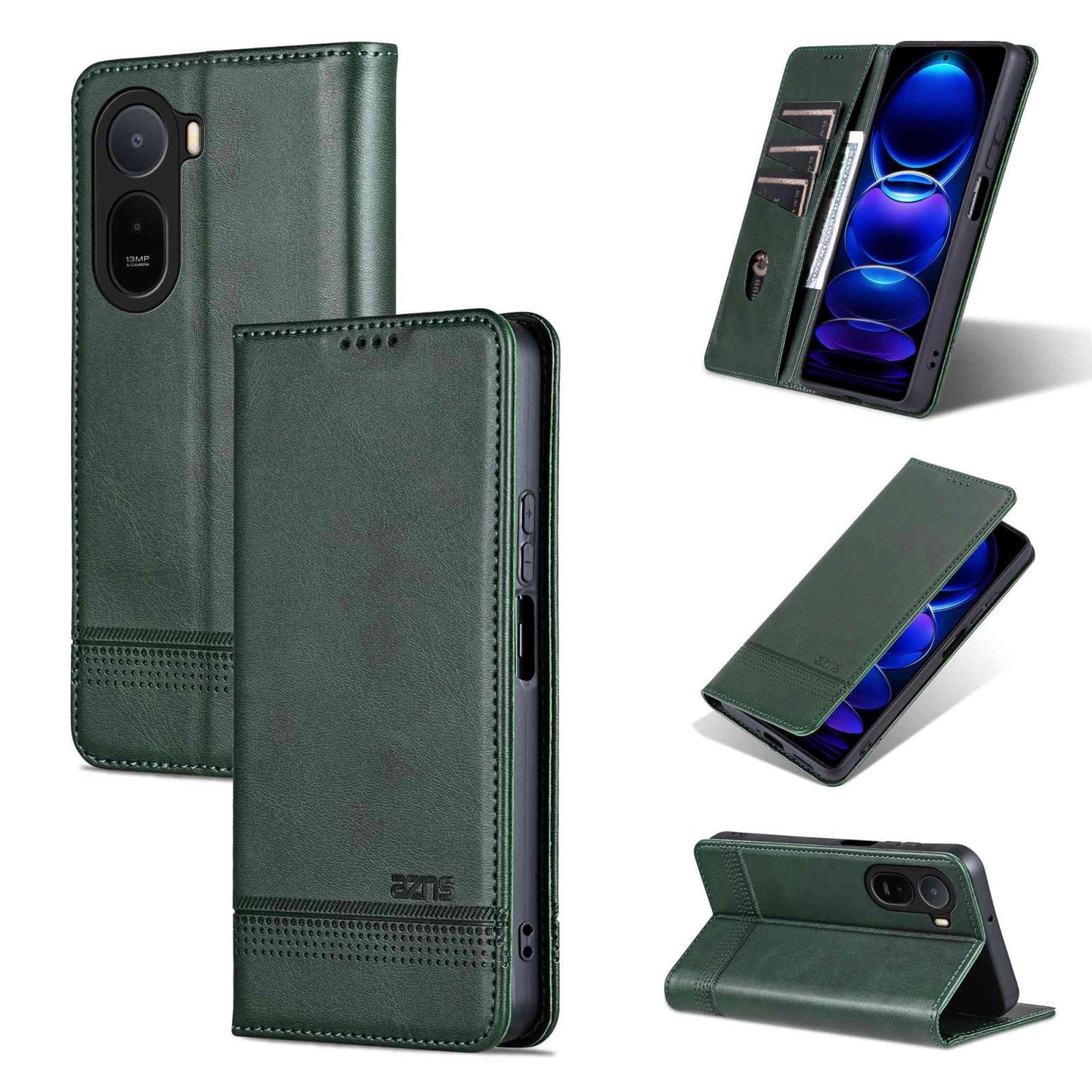 For Redmi A7 Pro 5G/4G 171mm/Poco C85x 5G AZNS Magnetic Calf Texture Flip Leather Phone Case(Dark Green)