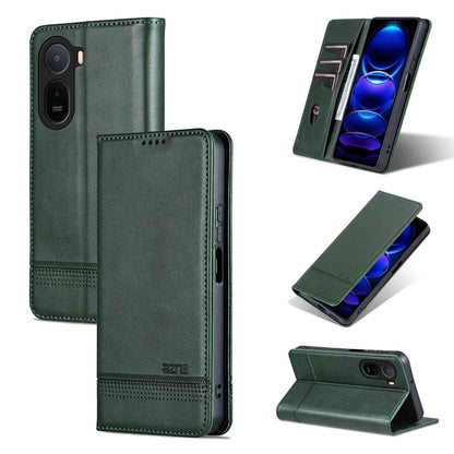 For Redmi A7 Pro 5G/4G 171mm/Poco C85x 5G AZNS Magnetic Calf Texture Flip Leather Phone Case(Dark Green)