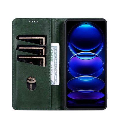 For Redmi A7 Pro 5G/4G 171mm/Poco C85x 5G AZNS Magnetic Calf Texture Flip Leather Phone Case(Dark Green)