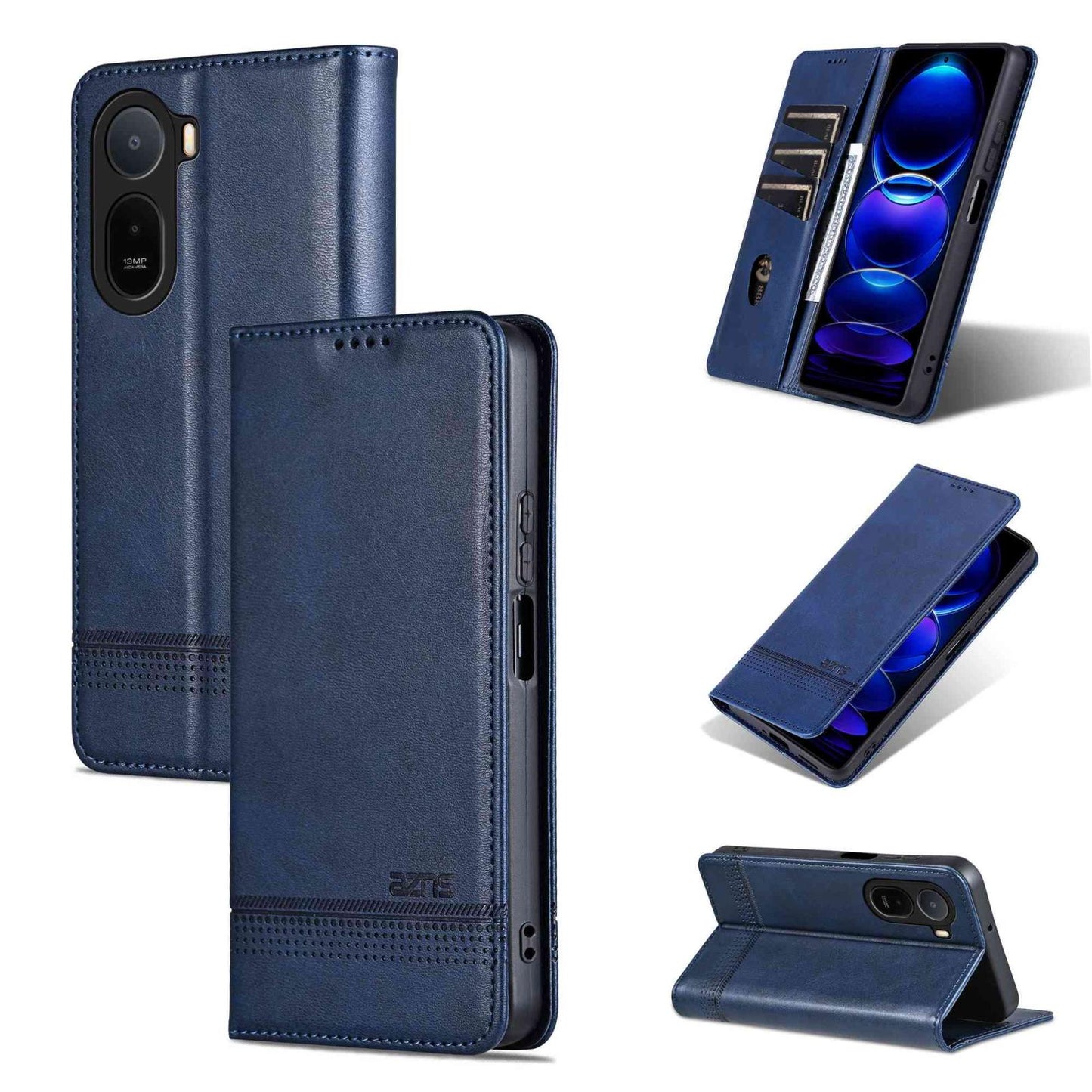 For Redmi A7 Pro 5G/4G 171mm/Poco C85x 5G AZNS Magnetic Calf Texture Flip Leather Phone Case(Dark Blue)