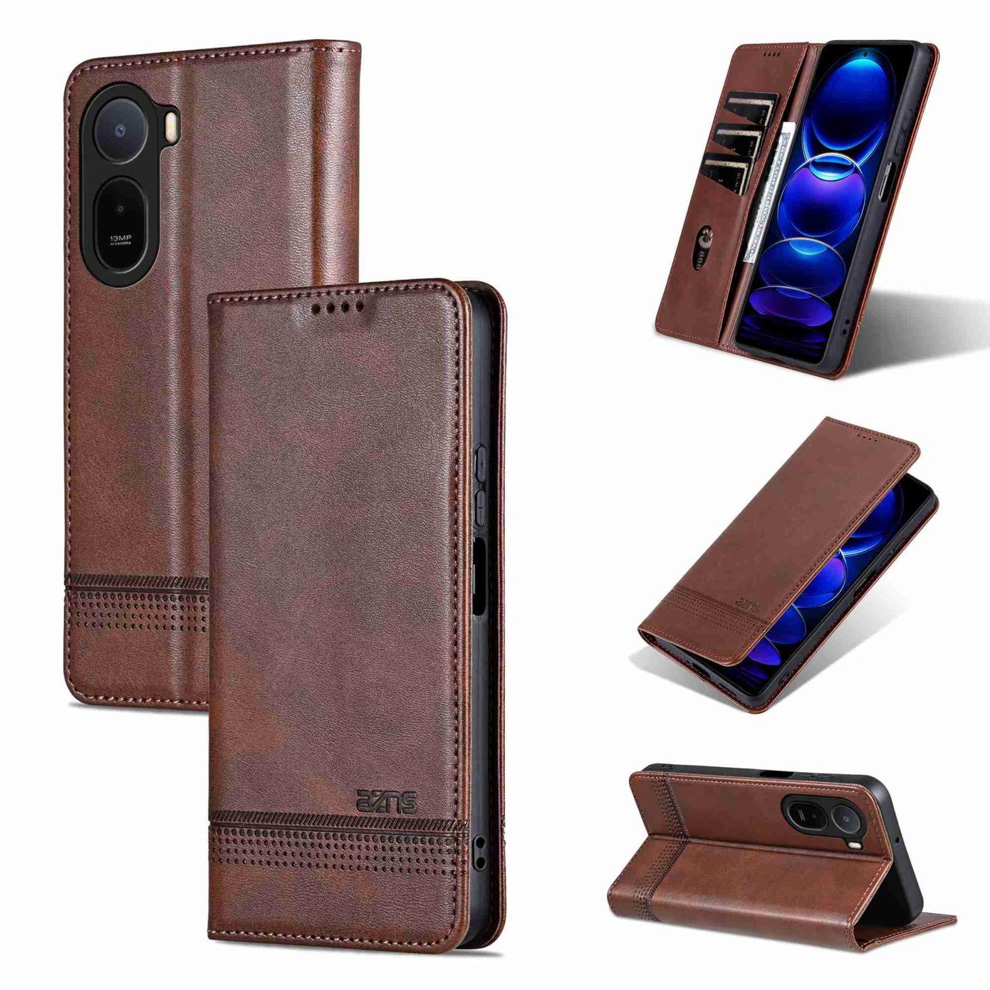 For Redmi A7 Pro 5G/4G 171mm/Poco C85x 5G AZNS Magnetic Calf Texture Flip Leather Phone Case(Dark Brown)