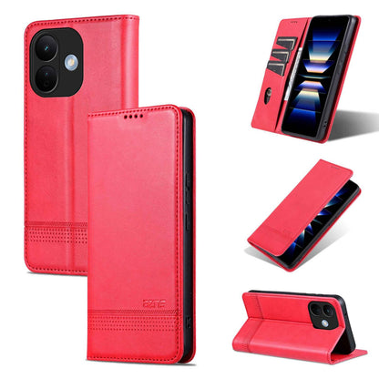 For Redmi Note 17 Pro 5G Global 163mm AZNS Magnetic Calf Texture Flip Leather Phone Case(Red)