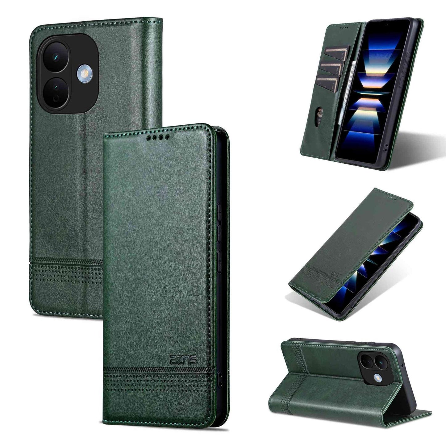 For Redmi Note 17 Pro 5G Global 163mm AZNS Magnetic Calf Texture Flip Leather Phone Case(Dark Green)
