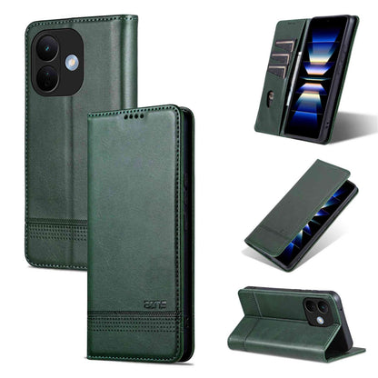 For Redmi Note 17 Pro 5G Global 163mm AZNS Magnetic Calf Texture Flip Leather Phone Case(Dark Green)