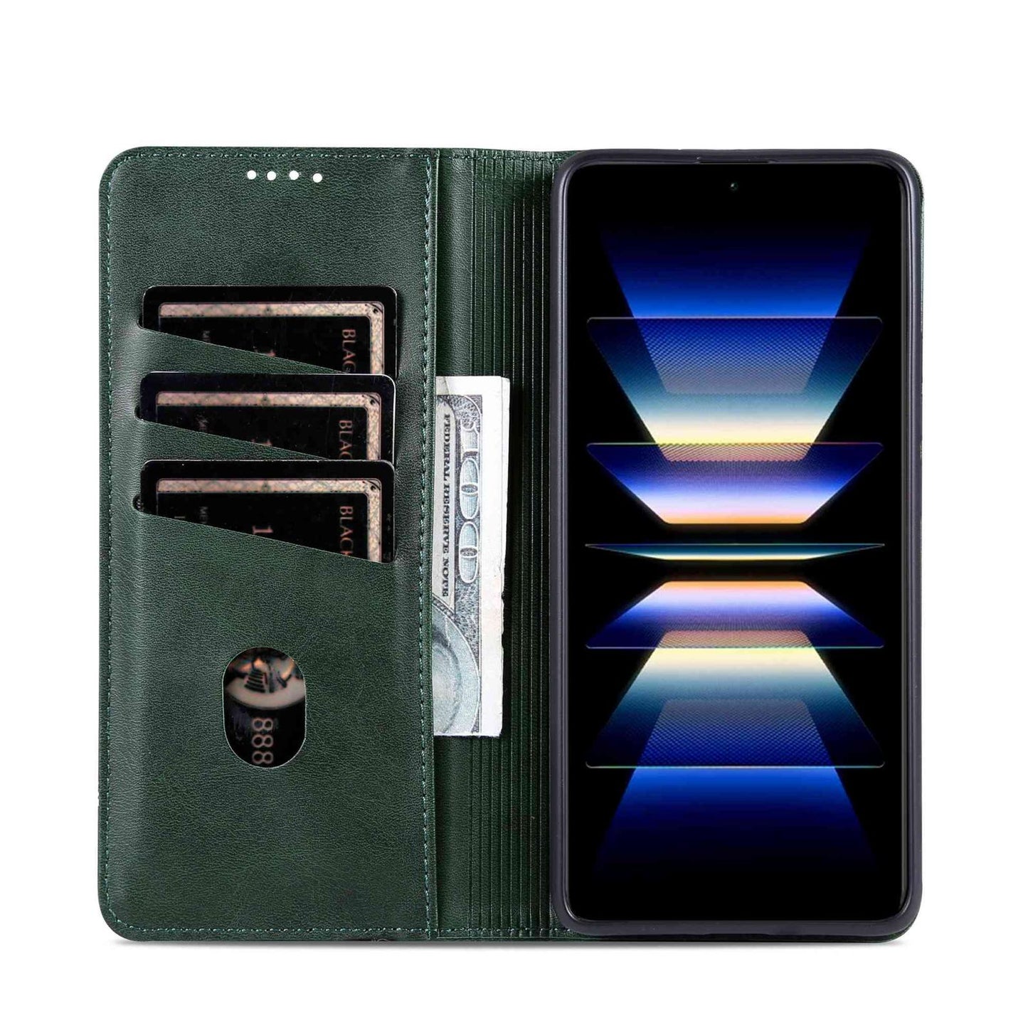 For Redmi Note 17 Pro 5G Global 163mm AZNS Magnetic Calf Texture Flip Leather Phone Case(Dark Green)