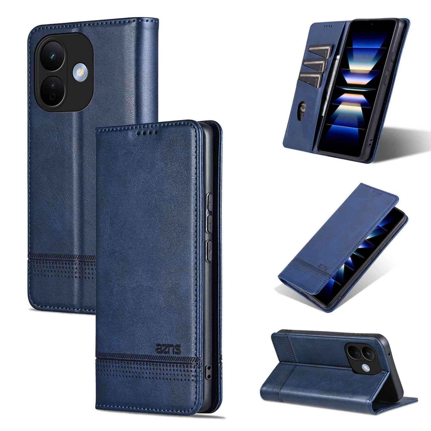 For Redmi Note 17 Pro 5G Global 163mm AZNS Magnetic Calf Texture Flip Leather Phone Case(Dark Blue)