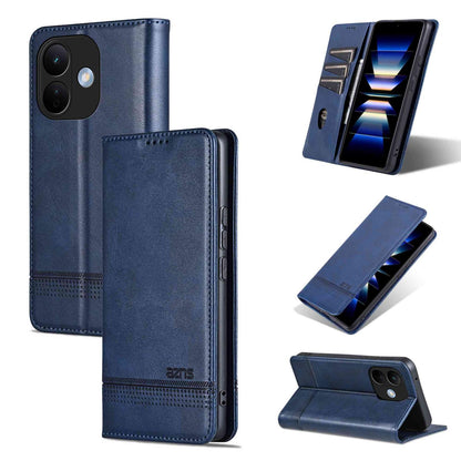 For Redmi Note 17 Pro 5G Global 163mm AZNS Magnetic Calf Texture Flip Leather Phone Case(Dark Blue)