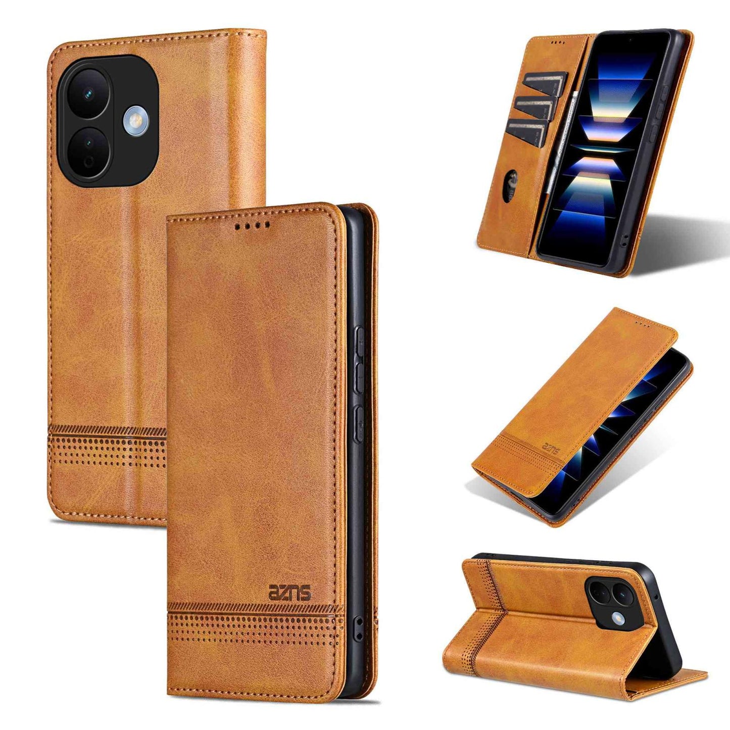 For Redmi Note 17 Pro 5G Global 163mm AZNS Magnetic Calf Texture Flip Leather Phone Case(Light Brown)