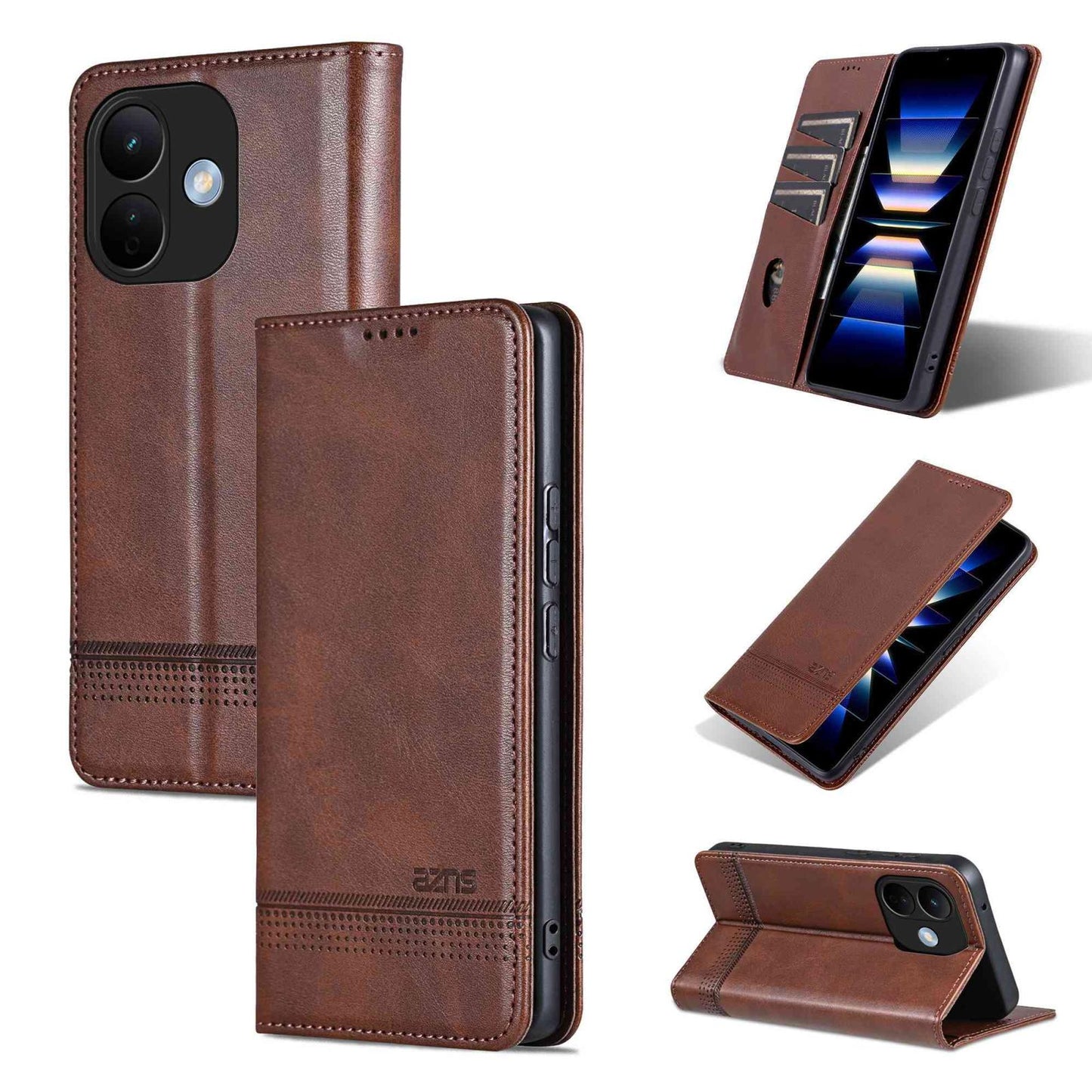For Redmi Note 17 Pro 5G Global 163mm AZNS Magnetic Calf Texture Flip Leather Phone Case(Dark Brown)